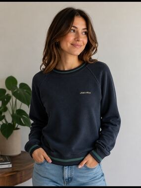 Aritzia Little Moon Navy Embroidered Crewneck Sweatshirt